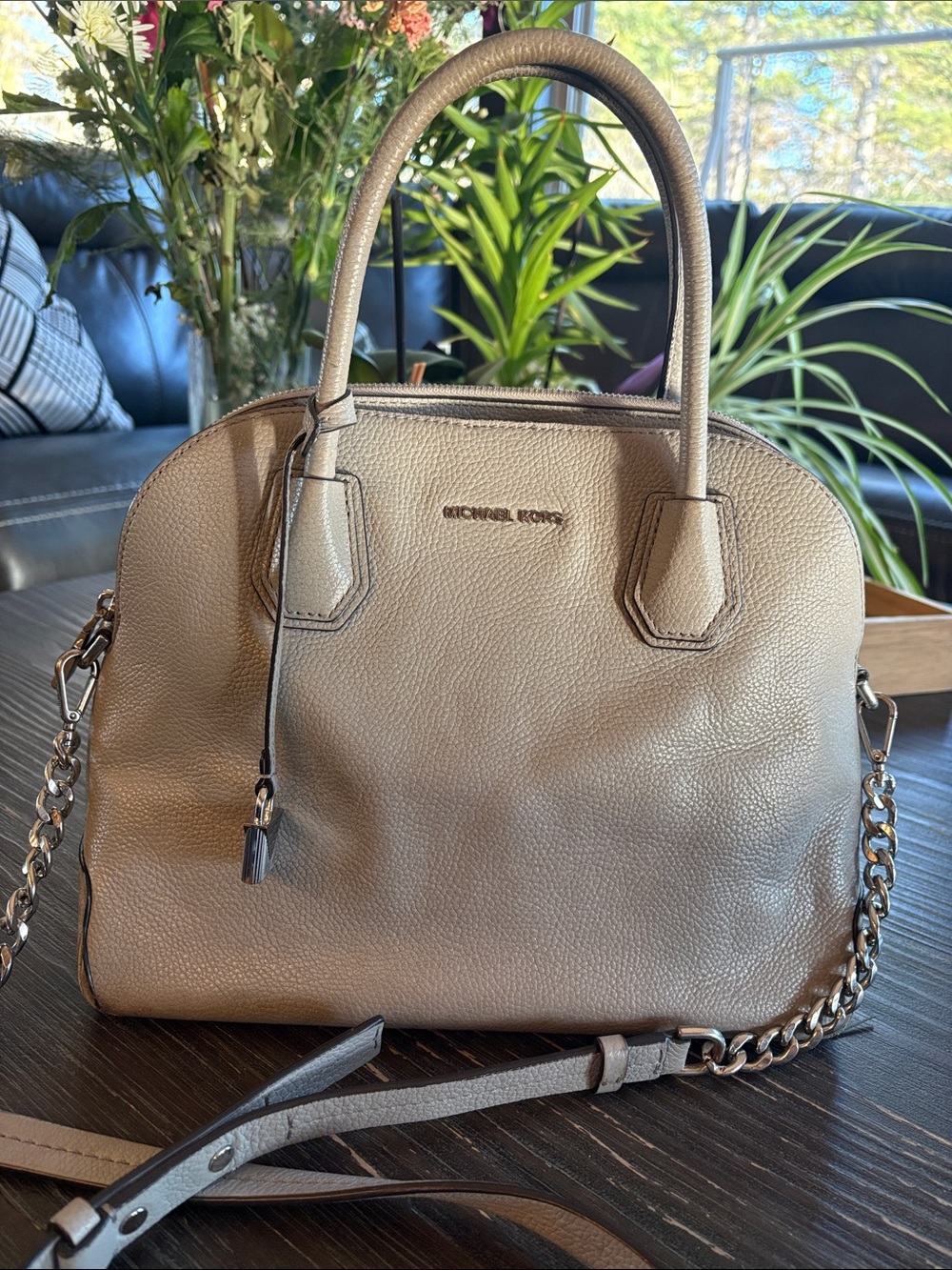 Michael Kors Pebbled Leather Satchel in Gray
